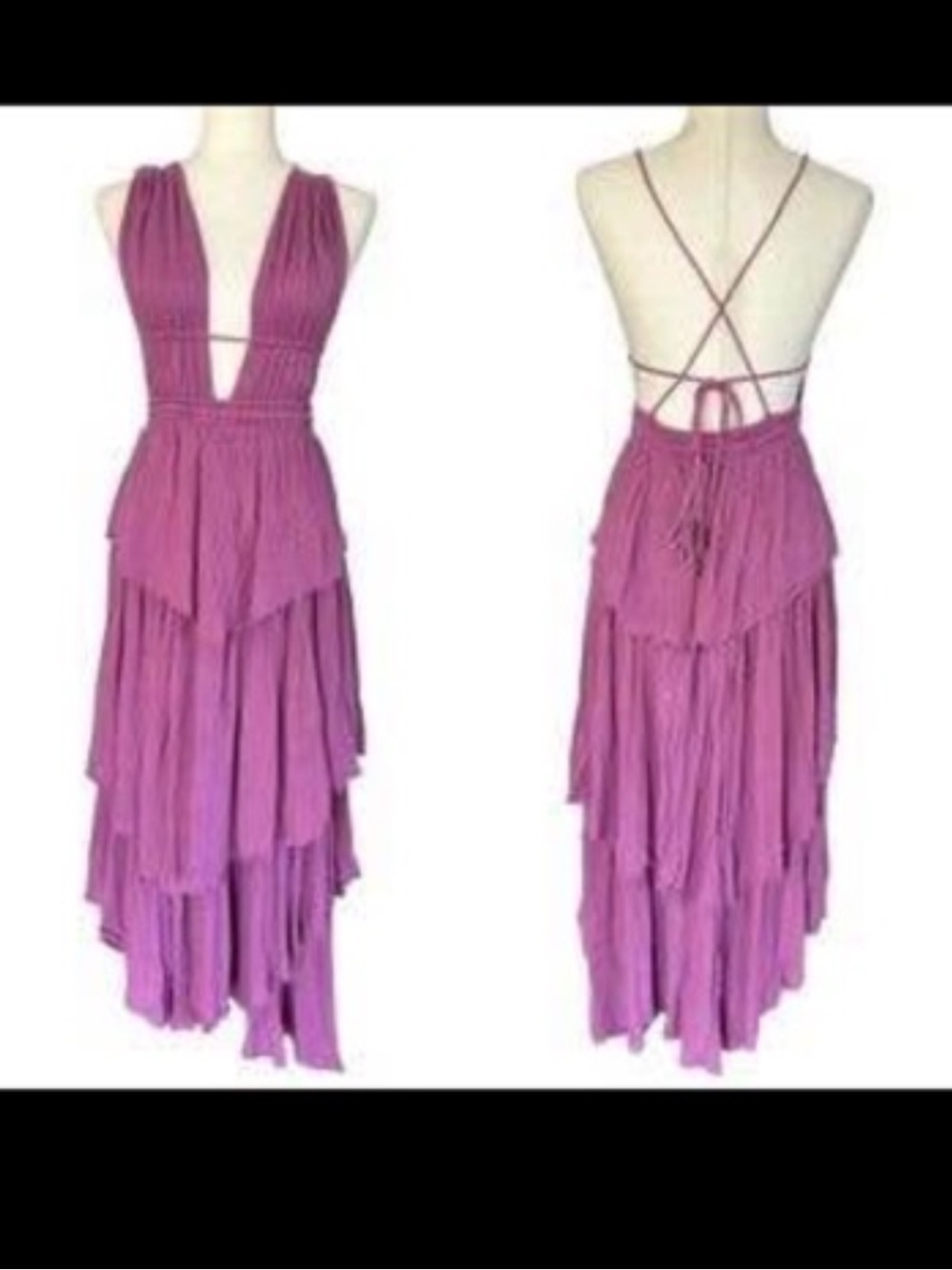 Free People  Sleeveless Tiered V-Neck Maxi Dress in Magenta